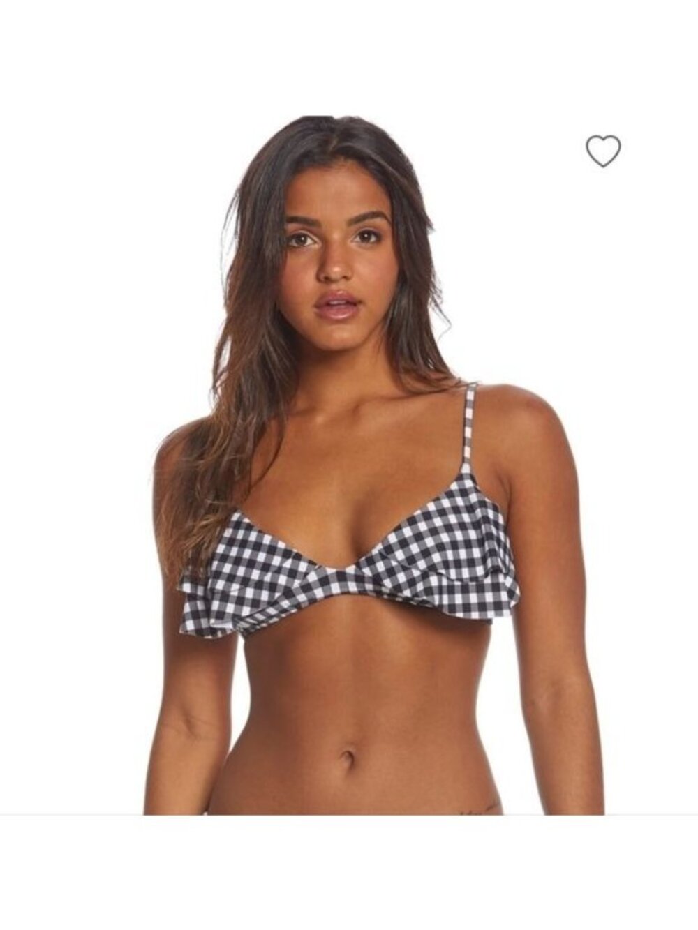 O'Neill Poppy Ruffle Gingham Bikini Top, Black White, Medium